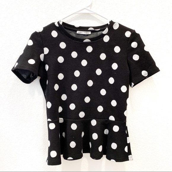 Zara Tops - Zara Black and White polka dot peplum top